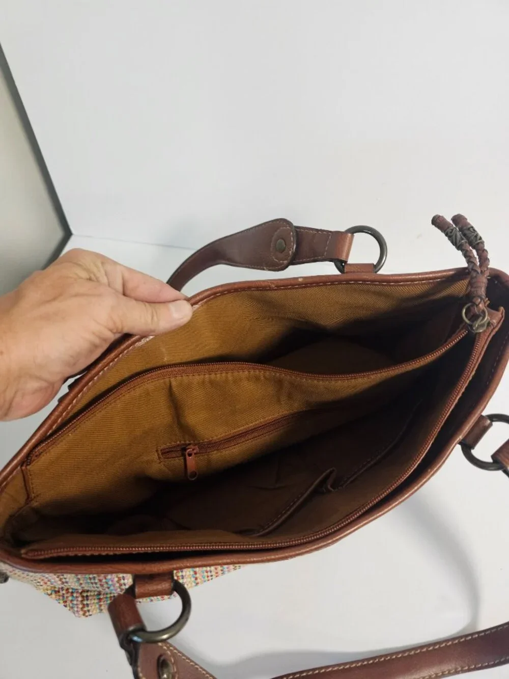 Vintage Fossil Bag Satchel Woven Leather Y2K 78033